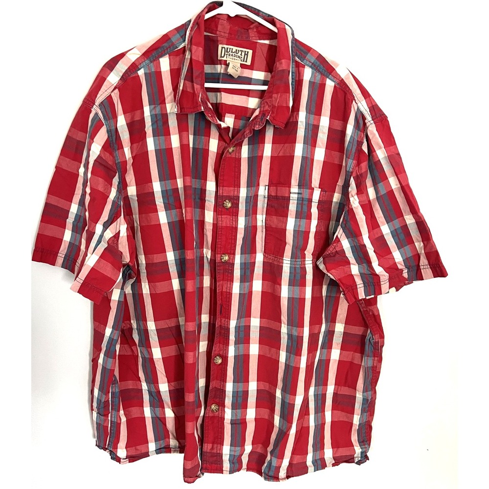 Duluth Trading Co Shirt Mens 3XL Red Plaid Short Sleeve Button Front Cotton